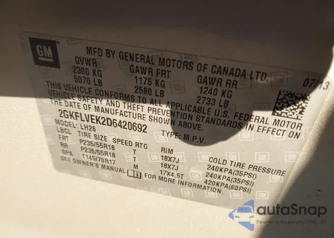 2013 GMC Terrain Slt-1 из США, поврежденный, VIN 2GKFLVEK2D6420692